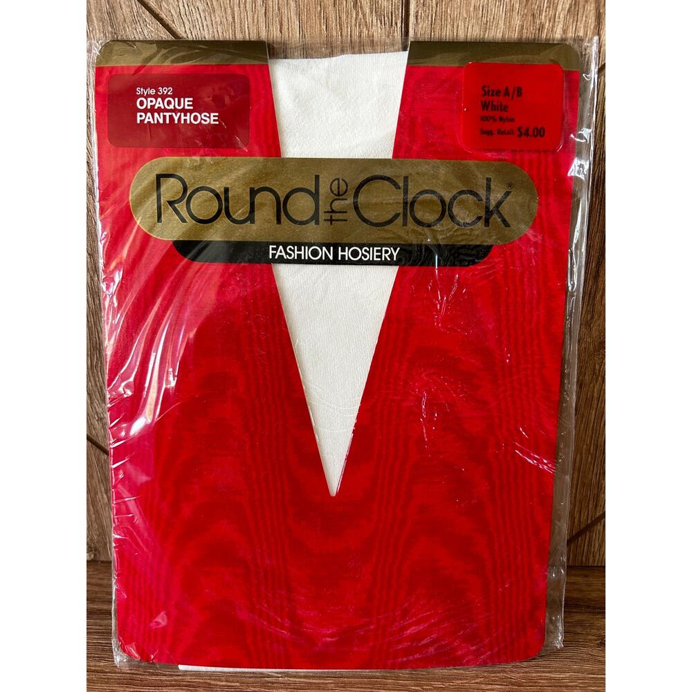 NOS Vintage Round the Clock 100% Nylon Pantyhose in Opaque‎ White Sz A/B